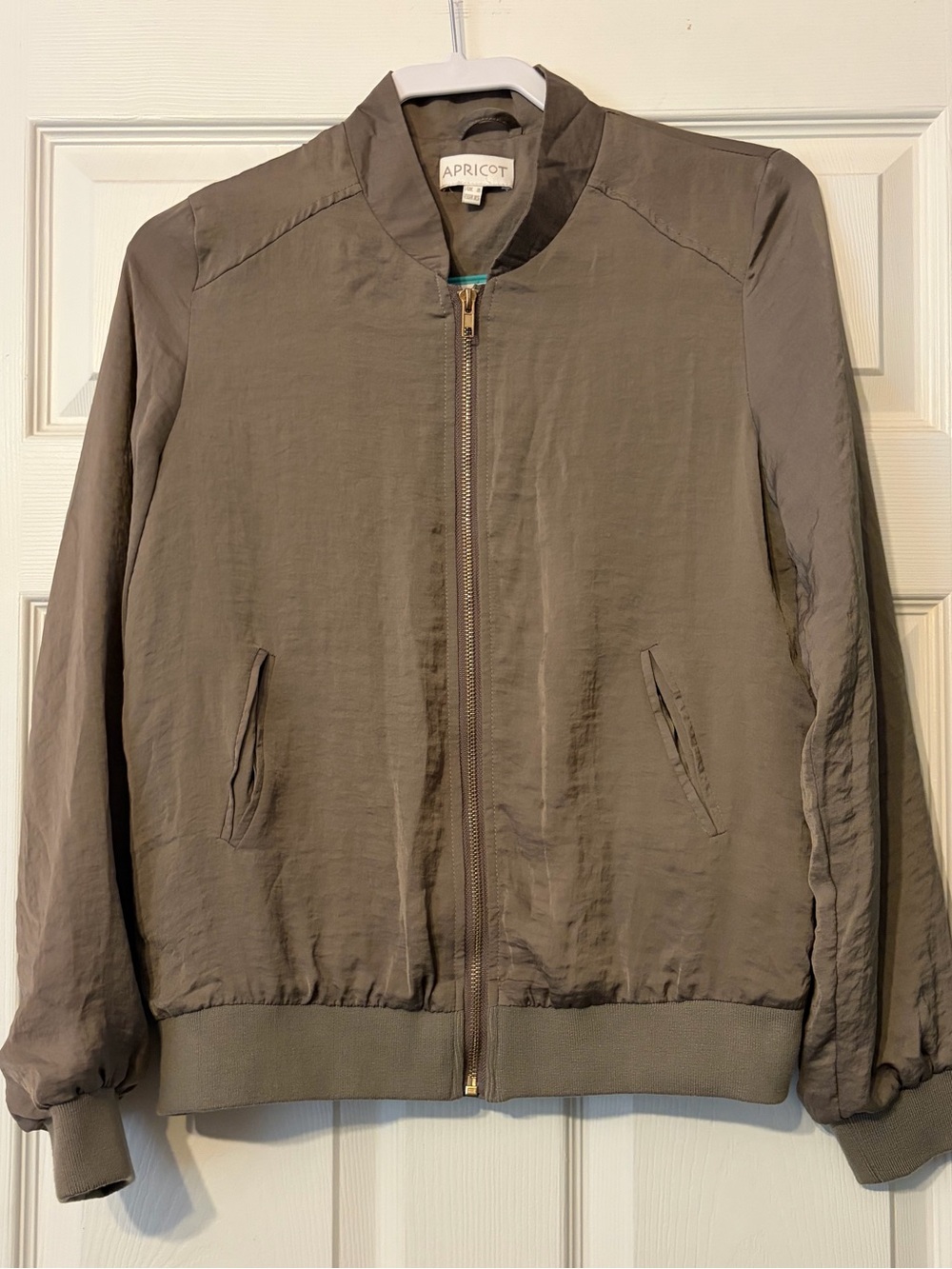 Apricot taupe lightweight zip-up bomber jacket